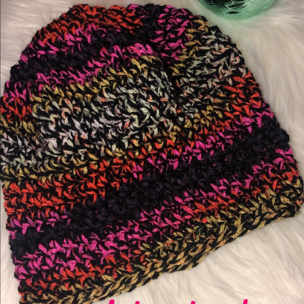 Adult crochet rainbow Beenie super stretchy !!
